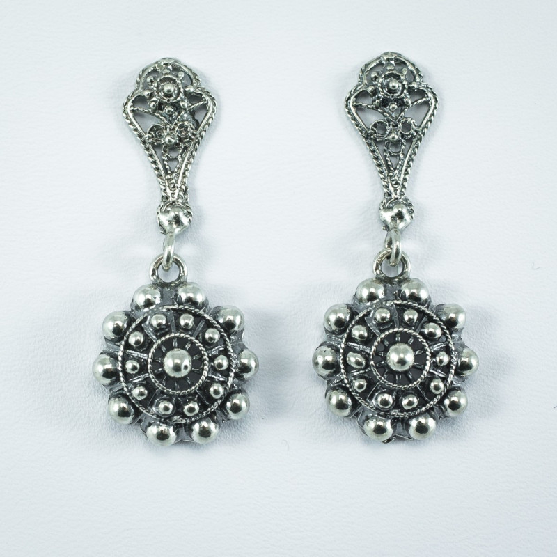 Pendientes largos botón charro plata FIA008-N | 37,38 € | Joyería Flores