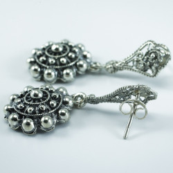Pendientes largos botón charro plata FIA008-N | 37,38 € | Joyería Flores