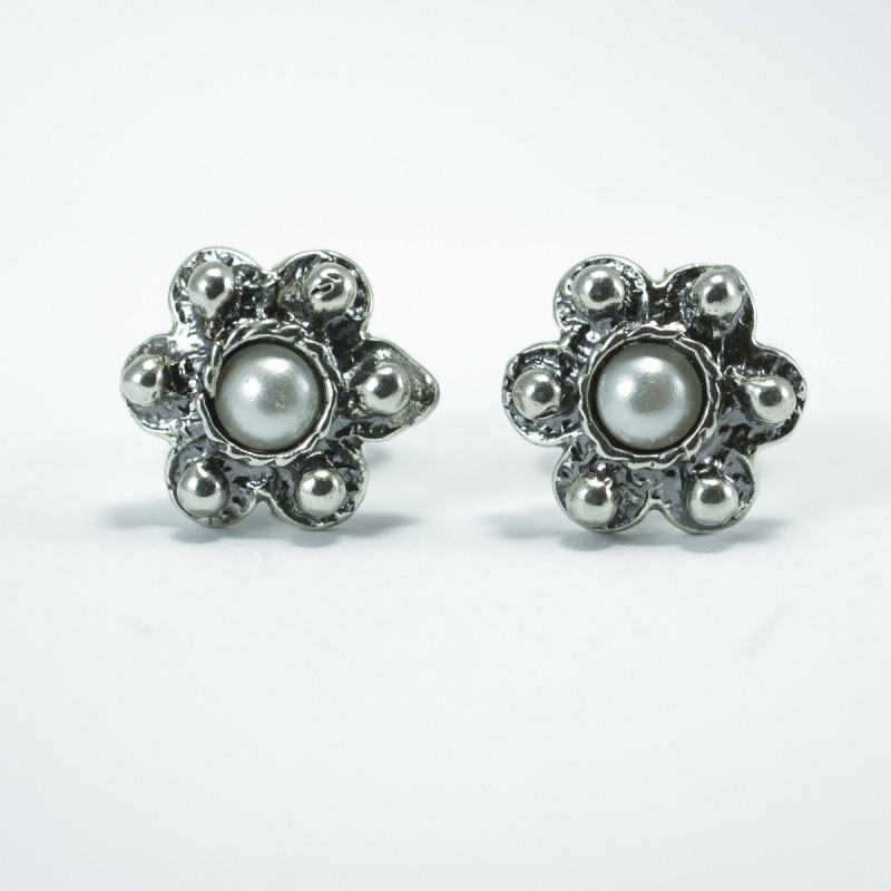 Pendientes Botón Charro Perla en Plata de Ley F48/P | 6,88 € | Joyería Flores