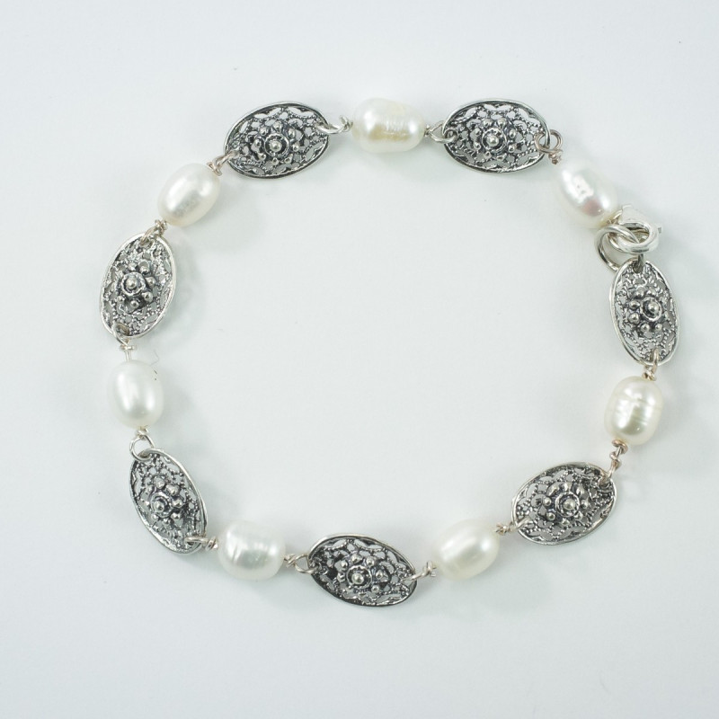 Pulsera botón charro perlas plata de ley F26P | 44,87 € | Joyería Flores