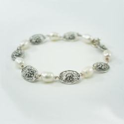 Pulsera botón charro perlas plata de ley F26P | 44,87 € | Joyería Flores