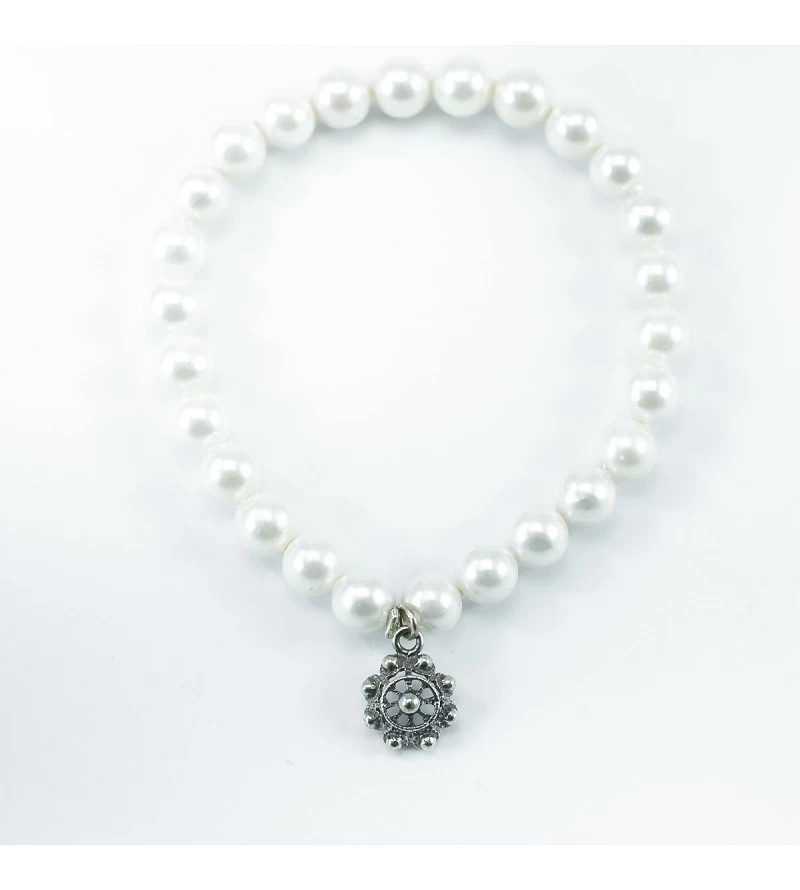 Pulseras Pulsera de perlas elastica con colgante de botón charro S1112P S1112P BotonCharro