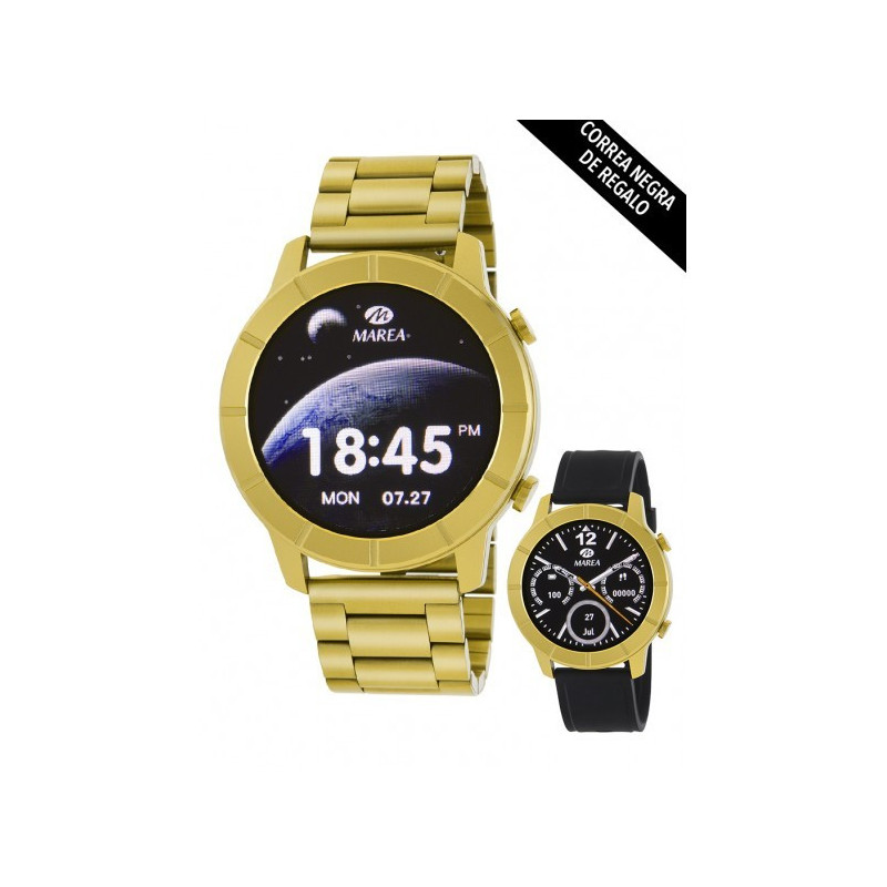 Reloj de hombre smartwatch Lotus con dos correas silicona negra combinadas  con piel azul y piel negra — Miralles Arévalo Joyeros