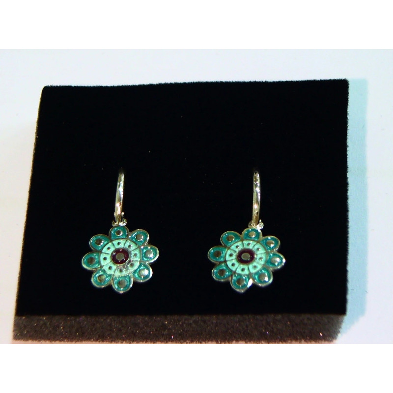 Aros Botón Charro Esmalte Turquesa S1674-T | 26,19 € | Joyería Flores