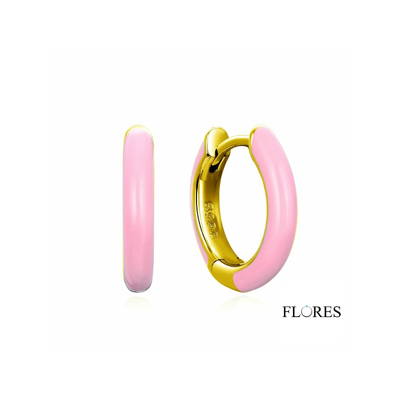 Aros Plata Dorados Esmalte Rosa 2140618/R | 30,00 € | Joyería Flores