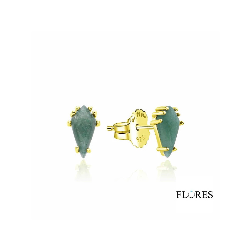 Pendientes Dorados Plata Piedra Verde 2024512/Y | 21,00 € | Joyería Flores