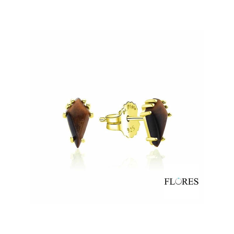 Pendientes Dorados Plata Piedra Marrón 2024513/Y | 21,00 € | Joyería Flores