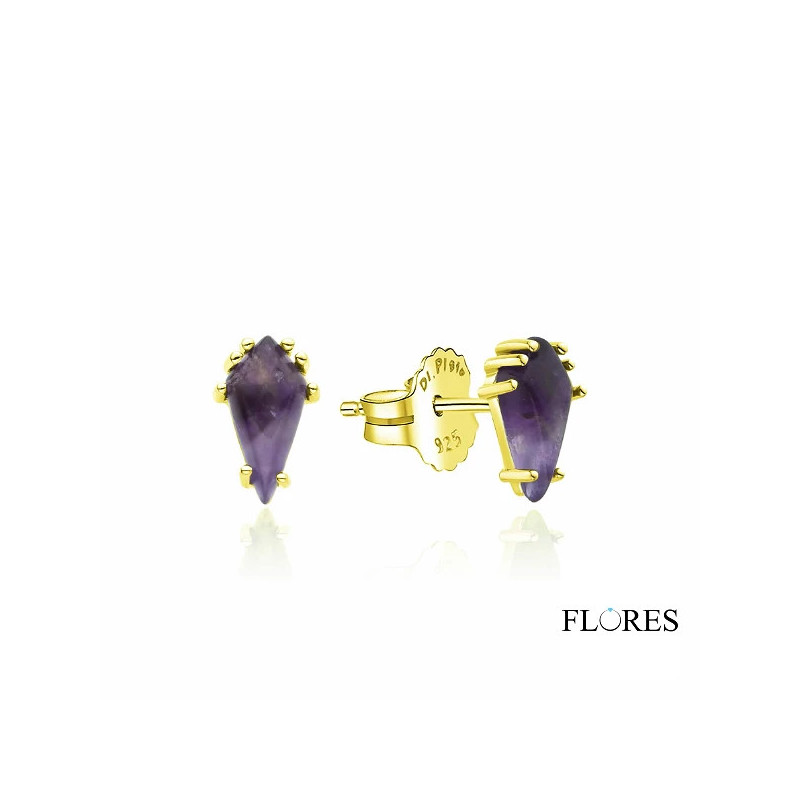 Pendientes Dorados Plata Piedra Amatista 2024514/Y | 21,00 € | Joyería Flores
