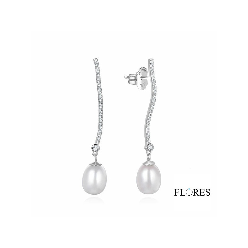 Pendientes Plata Circonitas Perla Presión 2024177 | 28,00 € | Joyería Flores