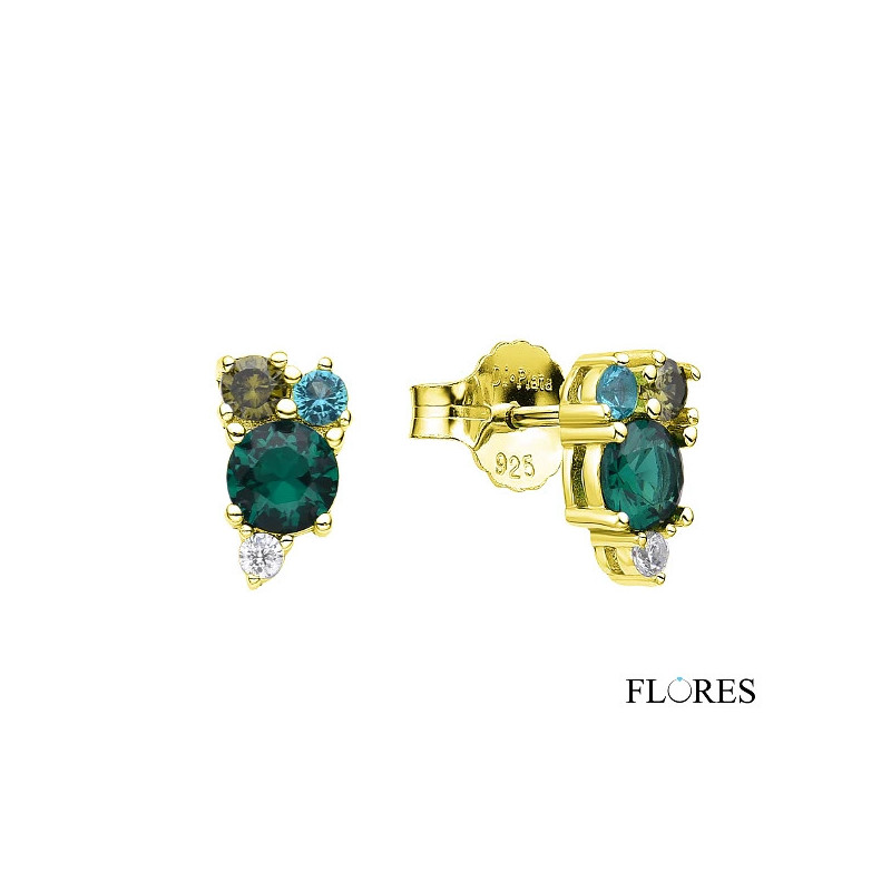 Pendientes Dorados Circonita Verde Plata 2024576/E | 26,00 € | Joyería Flores