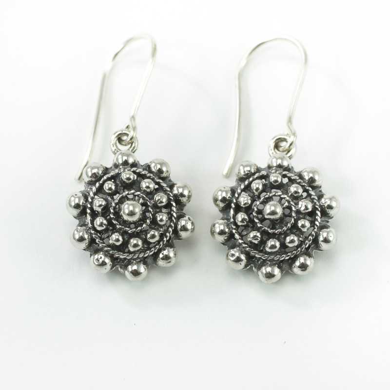Pendientes largos botón charro plata HP008-N | 23,63 € | Joyería Flores