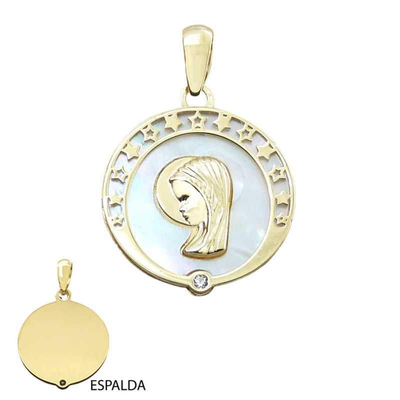 Medalla Oro Virgen Niña Redonda con Nácar 5469 | 212,90 € | Joyería Flores