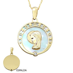 Medalla Oro Virgen Niña Redonda con Nácar 5469 | 212,90 € | Joyería Flores