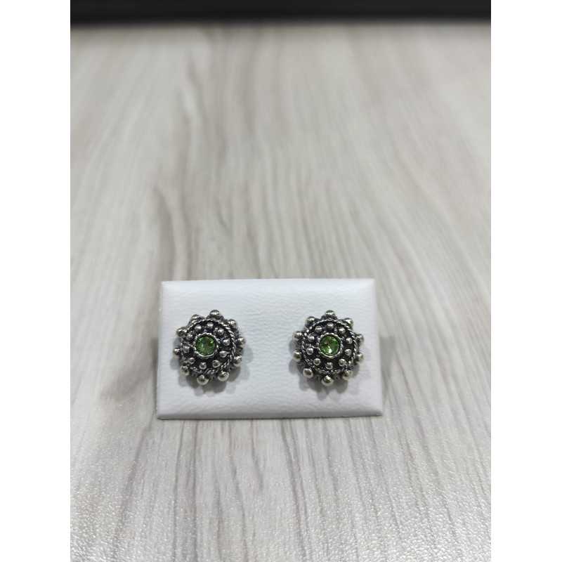 Pendientes Botón Charro Plata Piedra Verde 005B-VE | 15,63 € | Joyería Flores