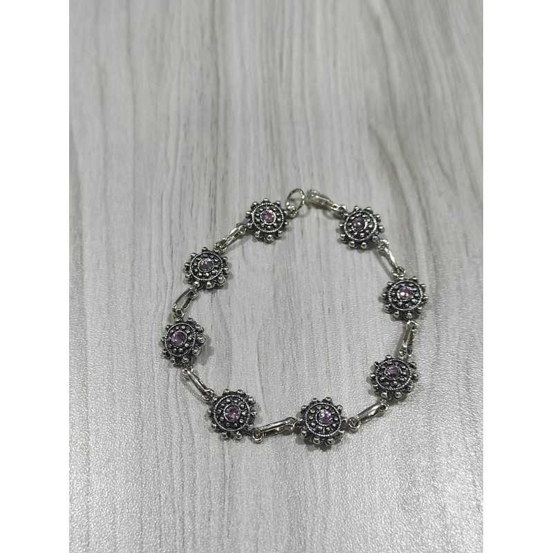 Pulsera Botón Charro Plata Piedra Rosa 004D-RO | 47,38 € | Joyería Flores