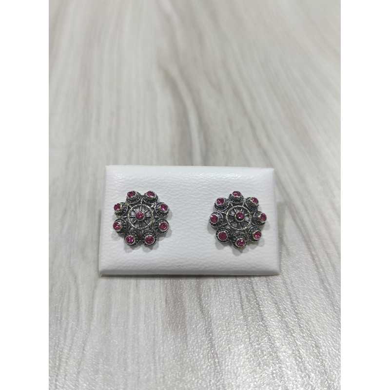 Pendientes Charro Plata Piedra Rosa S1734-R | 29,94 € | Joyería Flores