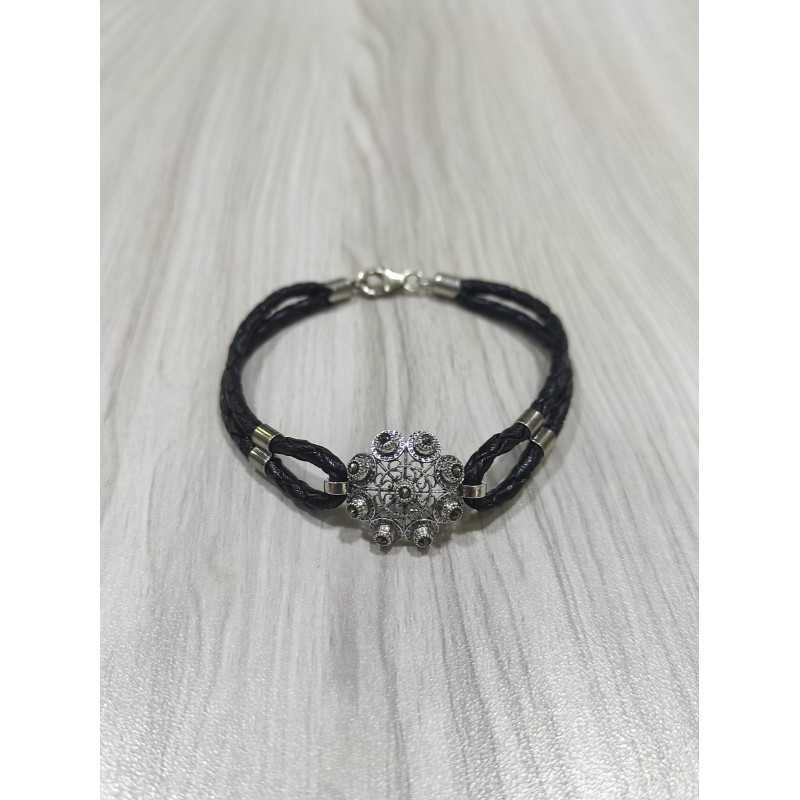 Pulsera Botón Charro Cuero Trenza Negro S1206-N | 34,94 € | Joyería Flores