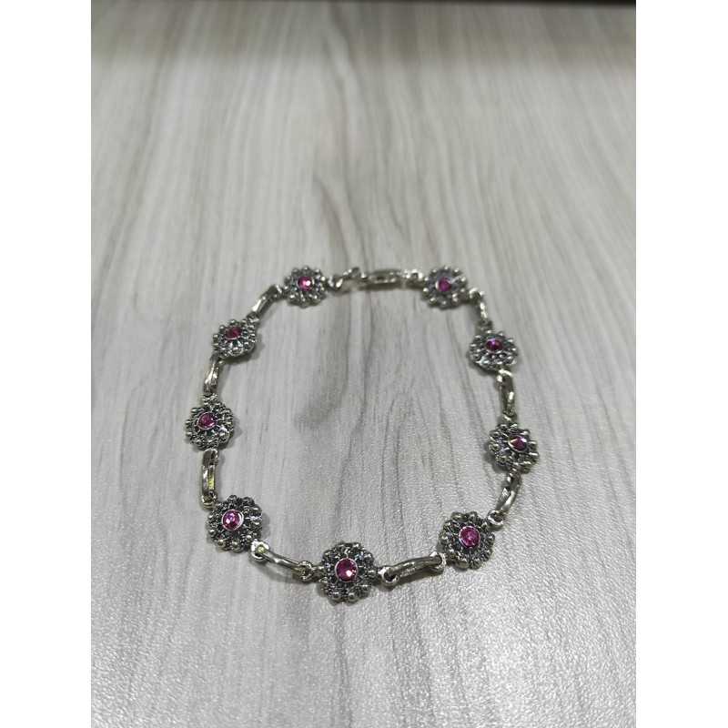Pulsera Botón Charro Plata Piedra Rosa F79-RO | 41,13 € | Joyería Flores