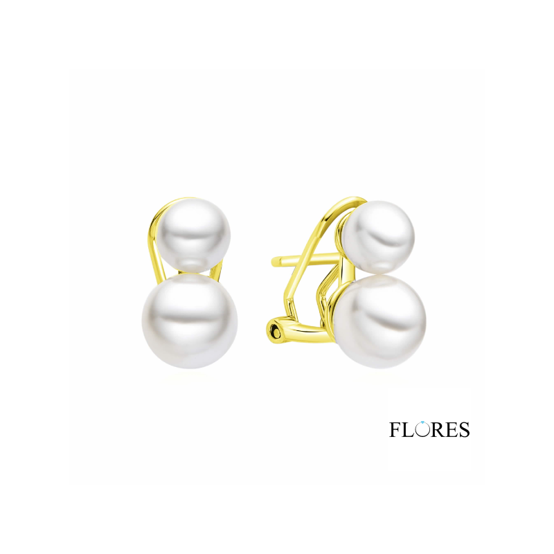 Pendientes Plata Dorada con 2 Perlas 2025233/Y | 64,00 € | Joyería Flores