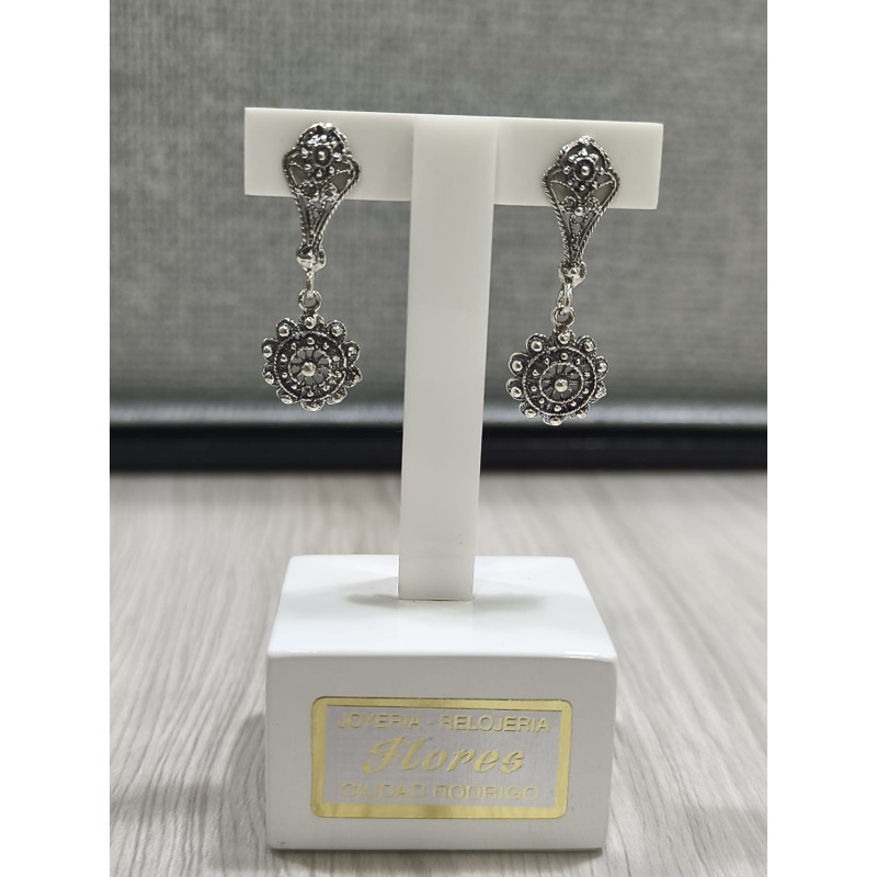 Pendientes Botón Charro Largo en Plata F1A004-DK | 19,88 € | Joyería Flores