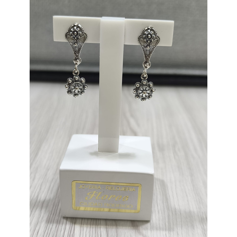 Pendientes Botón Charro Largo en Plata F1A005-DK | 24,37 € | Joyería Flores