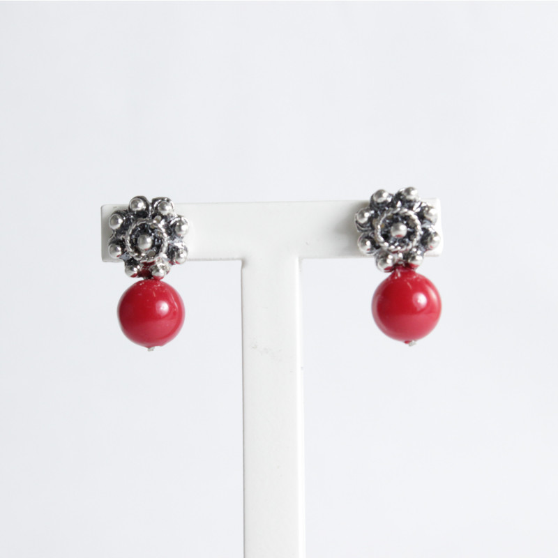 Pendientes Coral y Botón Charro Plata 001-CORAL | 7,38 € | Joyería Flores