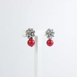 Pendientes botón charro coral plata 002/CORAL | 11,13 € | Joyería Flores