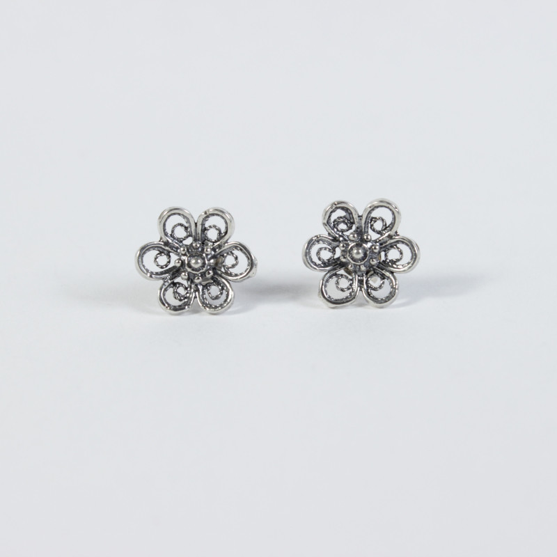 Pendientes flor botón charro plata F-113-PRESION | 12,38 € | Joyería Flores
