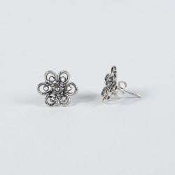 Pendientes flor botón charro plata F-113-PRESION | 12,38 € | Joyería Flores