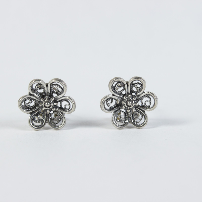 Pendientes flor botón charro plata F-114-OMEGA | 19,88 € | Joyería Flores